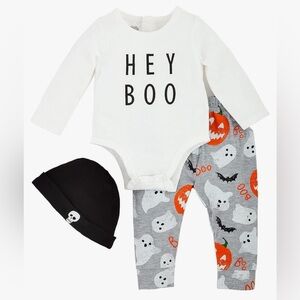 Mud Pie Hey Boo Halloween Outfit Set Bodysuit Pants Hat 6–9M NWT